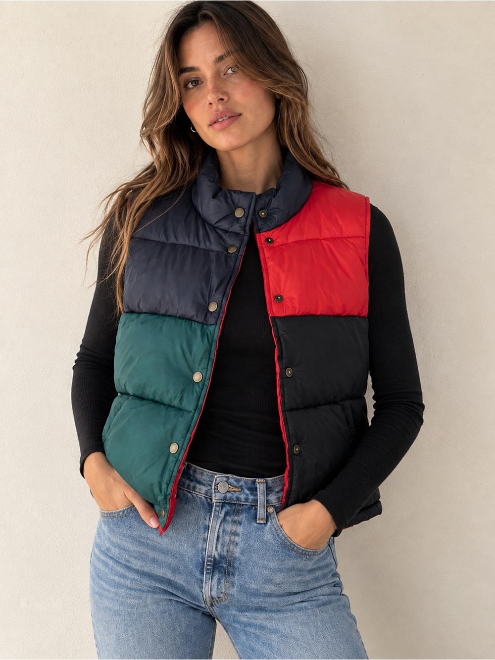 CLARE V. Emile Colorblock Nylon Puffer Vest